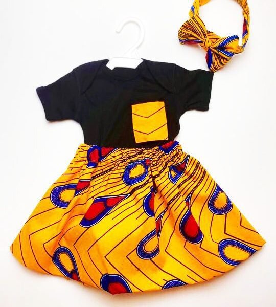 AFRICAN PRINT BABY GIRLS TOP AND SKIRT SET / ANKARA LITTLE GIRL DRESS WITH MATCHING HEADBAND / GIFT FOR NEWBORN / TODDLER DRESSES / SKIRT