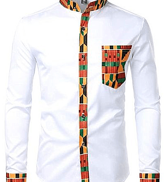 White Ankara Shirt, African Men Clothing, African Men's Wear, Ankara Shirt...