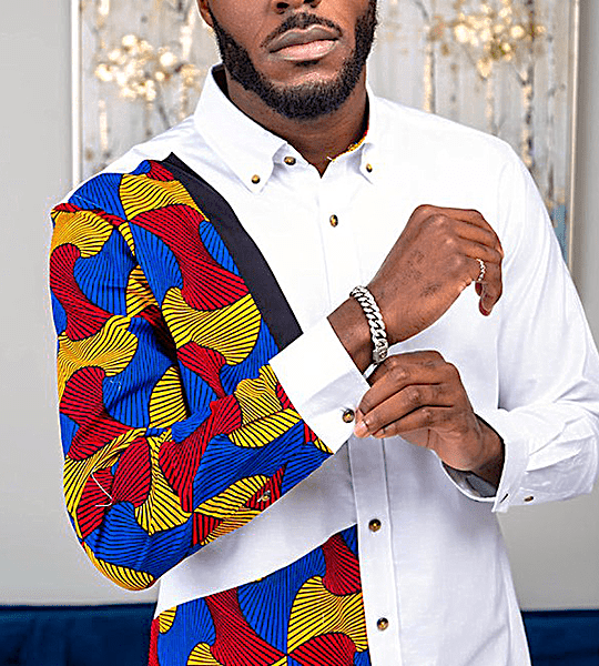 White Ankara Shirt, African Men Clothing, African Men's Wear, Ankara Shirt...