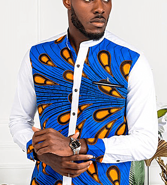 White Ankara Shirt, African Men Clothing, African Men's Wear, Ankara Shirt...