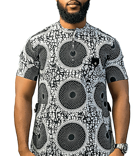 White Ankara Shirt, African Men Clothing, African Men's Wear, Ankara Shirt...