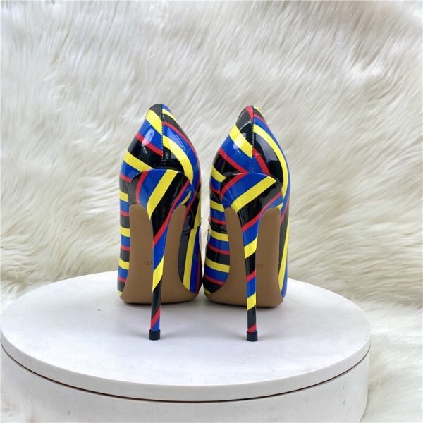 Multi-Color Stripes Print Women Fashion Designer Pointy Toe High Heel Shoes for Party Sexy Ladies Slip On Stiletto Pumps