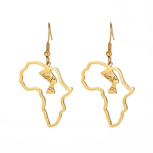 Cutting and hollowed out African map pendant pendant earrings stainless steel women's earrings