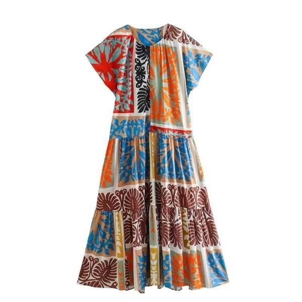 Fashion Woman Chic Multi-Color Stitching Dress