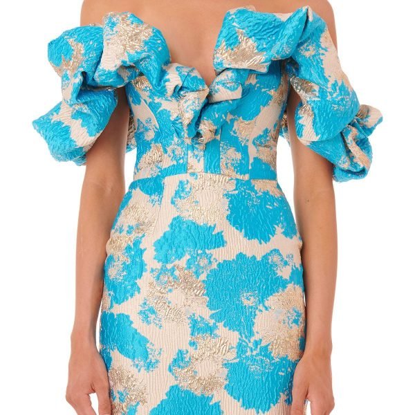 European And American Dress Print Wrap Chest Slit Off Shoulder French Dress Banquet Party Dress