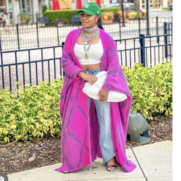 New Fashion America Blogger Hot Recommend Mosaic Magenta Sweater Kimonos Plus African Women Warm Open Front Long Cardigans