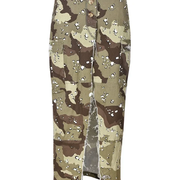 Camouflage Skirts For Women High Waist Split Patchwork Tassel Temperament Skirt  Female Fashion Clothing   New