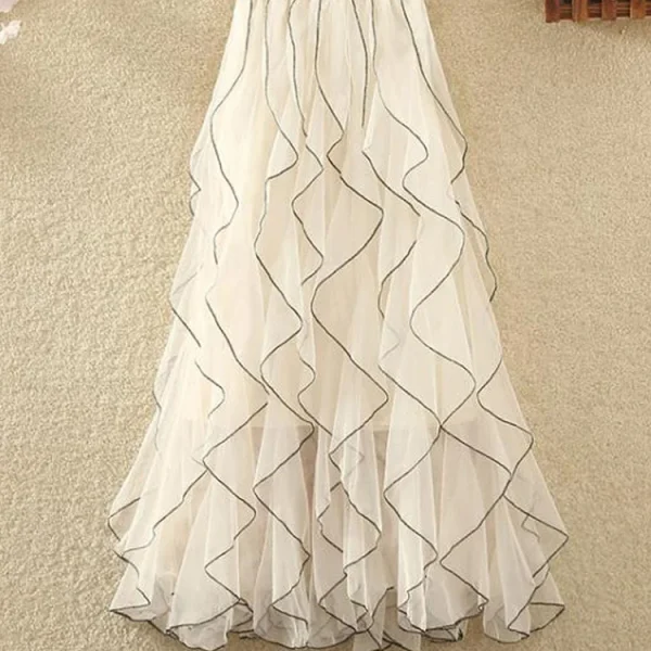 Women Irregular Long Tulle Skirts Summer Elastic High Waist Mesh Skirts Female Winter Ruffles Midi Long Pleated Tutu Skirt Lady