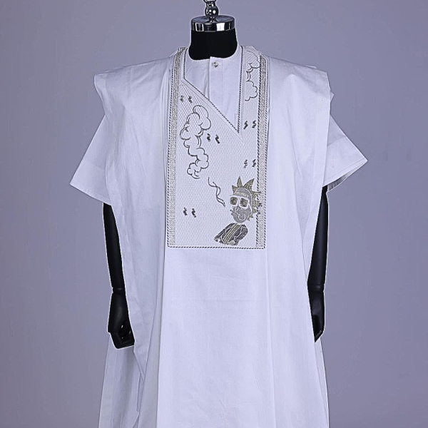 A White, Smoke And Gin Gang Embroidery Details Agbada