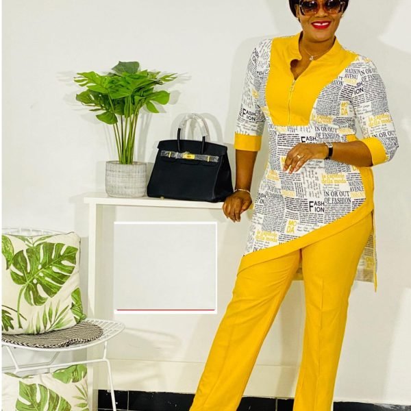 Dashiki African New Fashion Suit (Dress and Trousers)  Zip Collar For Lady(ZMTZ#)