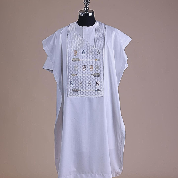 A White, Sailors And Anchor Wire Embroidery Details Agbada