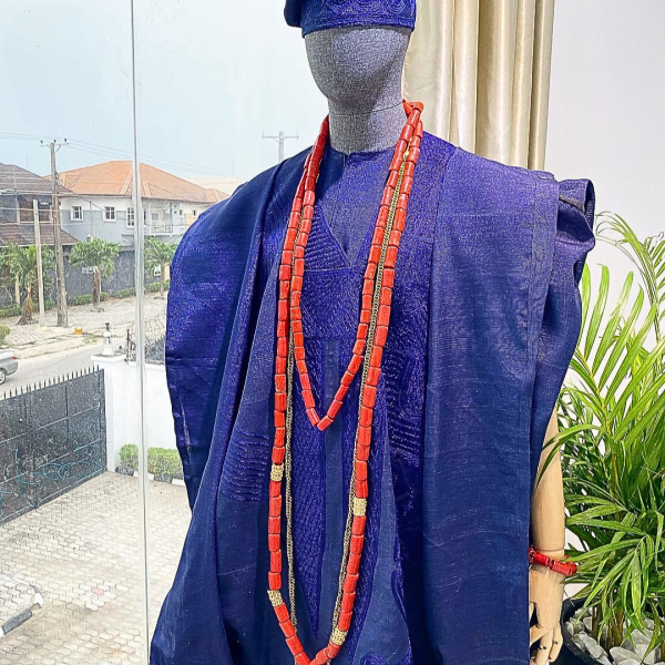A Yoruba navy blue aso-oke Wedding Traditional Agbada