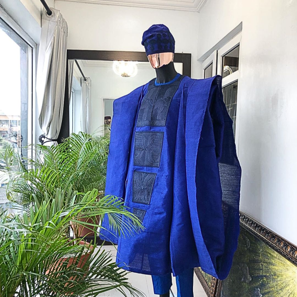 A Royal Blue Embroidery with Swarovski stones Aso Oke Agbada