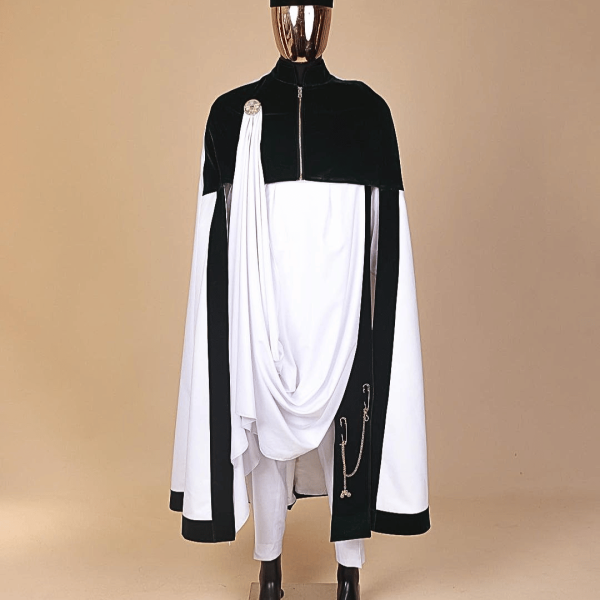 A white & green “independence” tragbada, zipline cape