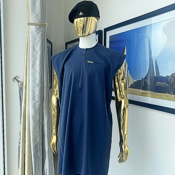 An Irish navy blue dashiki, black beret and pant