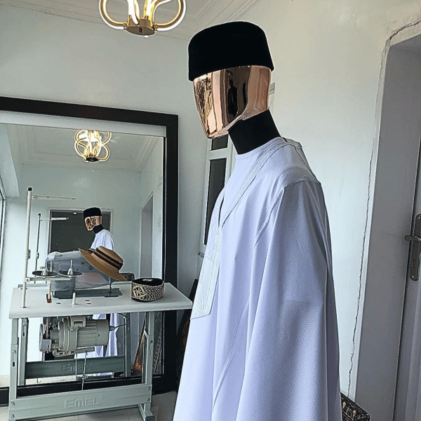 A White Dotted White Embroidery Agbada