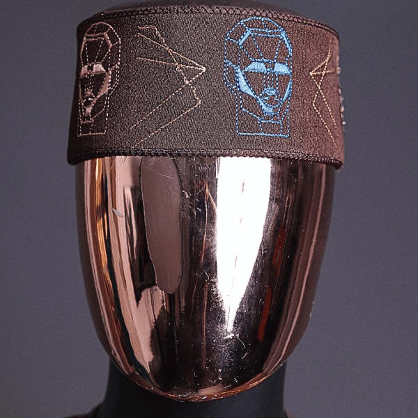 An Umber Brown, AI connected iron-man maze embroidery details Hat