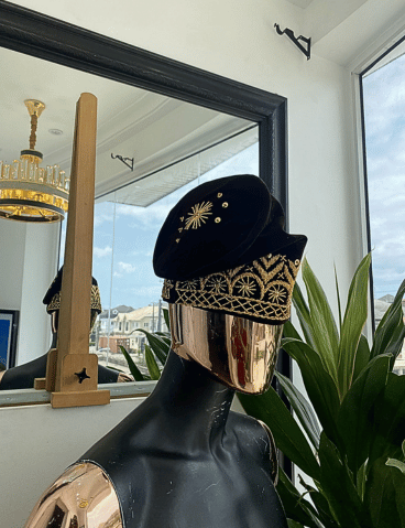 Brown & gold glass bead Embroidery Yoruba Traditional Ide Cap