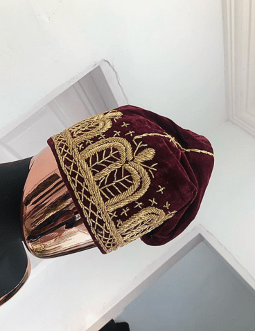 Burgundy & Gold Embroidery African Hat