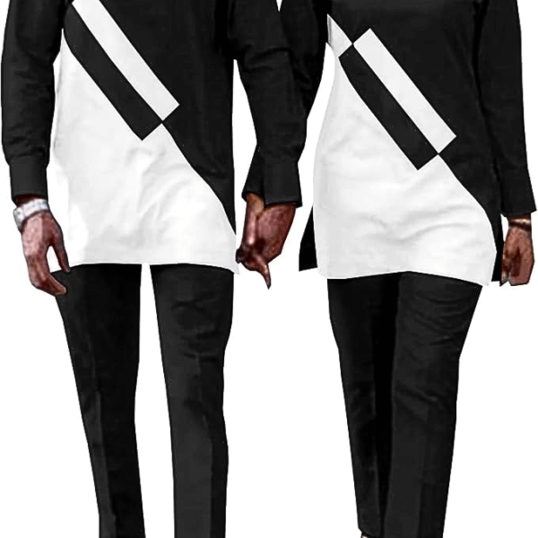 African Couple's Outfit Women's 2 Piece Set with Men's Shirt Pants Patchwork Solid Casual African Couple's Outfit