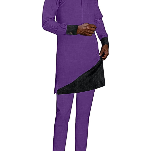 African Suit for Men Traditional Dashiki Clothing Splice Velvet Long Sleeve Casual Style 2 Piece Set