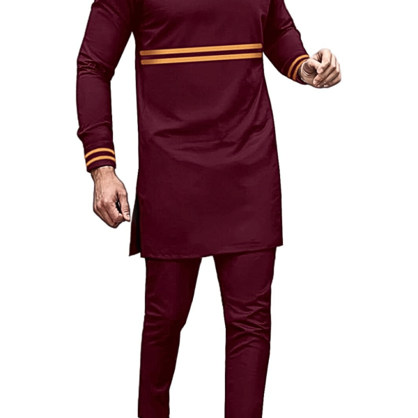 African Suit for Men Traditional Dashiki Nigerian Native Slim Fit Long Sleeve Clothing Casual 2 Piece Sets