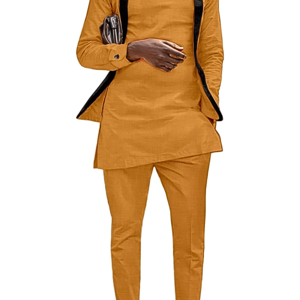 African Suit for Men Splice Velvet Long Shirt and Pants 2 Piece Set Dashiki Casual Outfits