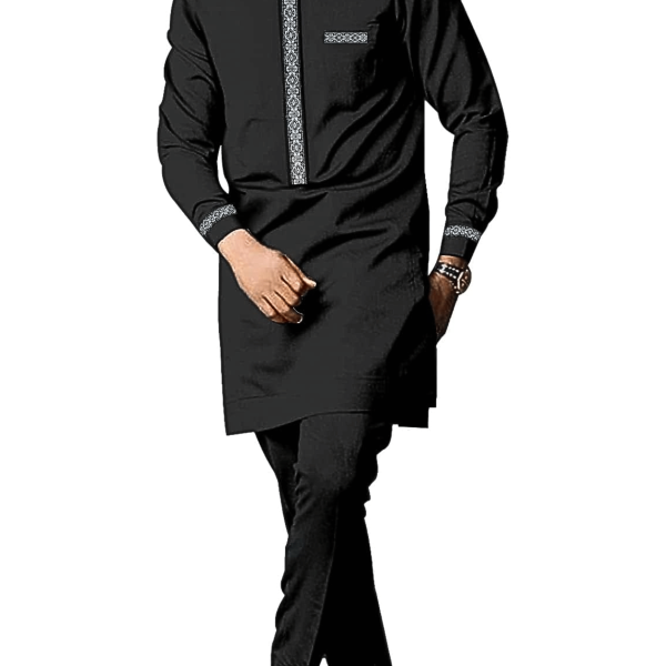 Men's African Dashiki Formal Suit Long Sleeve Shirt and Pant Two Piece Set Traditional Tribal Outfits