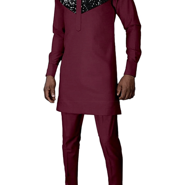 African Men's Attire Fashion Sequin Clothing Dashiki Long Sleeve Shirt and Pant 2 Piece Sets Party Outfits