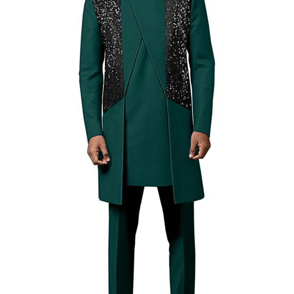 African Clothing for Men Dashiki Fashion Outfits 3 Piece Sets Sequin Jacket Pant Suit Party Wedding Attire