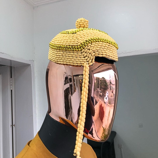 Yellow Ibo Traditional Beaded Wedding Royal Hats