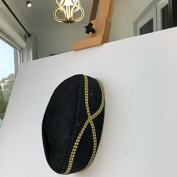 African Traditional Black & Gold Lines ceremonial hat