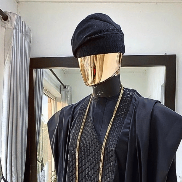 A Charcoal black plain hand knitted Yoruba traditional hat/Fila.