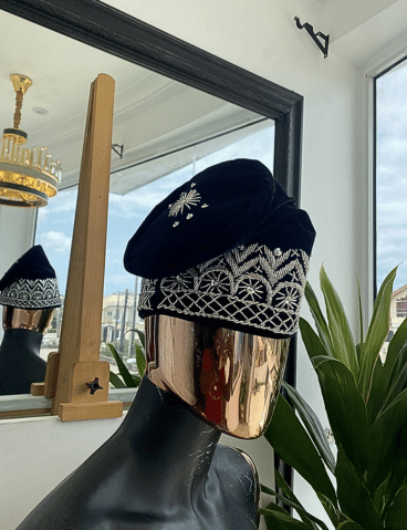 Black & silver glass bead Embroidery Yoruba Traditional Ide Cap