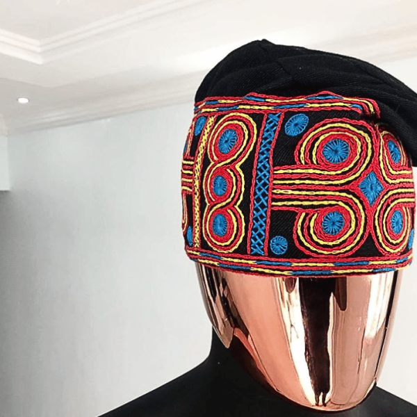 Light Blue, Orange, Red & Yellow Embroidery Yoruba Fila/hat