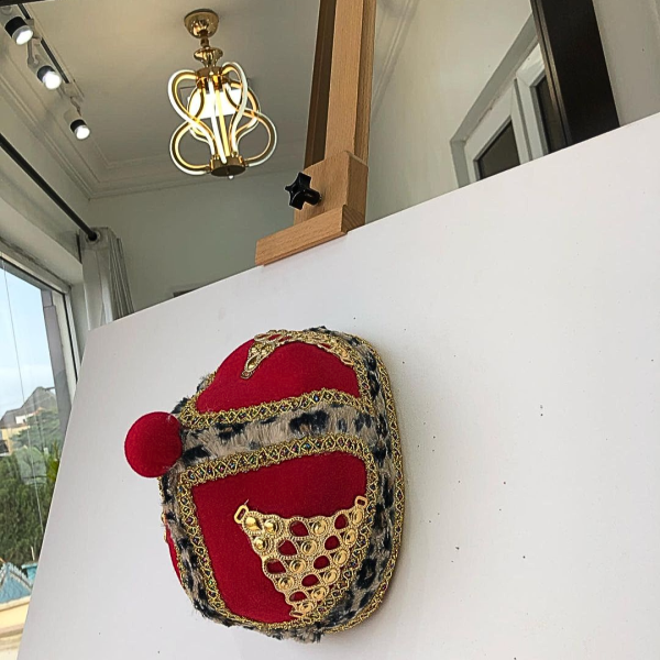 African IBO Red Royal Traditional Hat With Gold Adornment