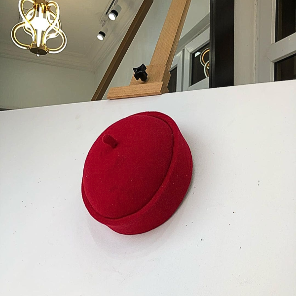 A Red Wool African Ibo Traditional Hat