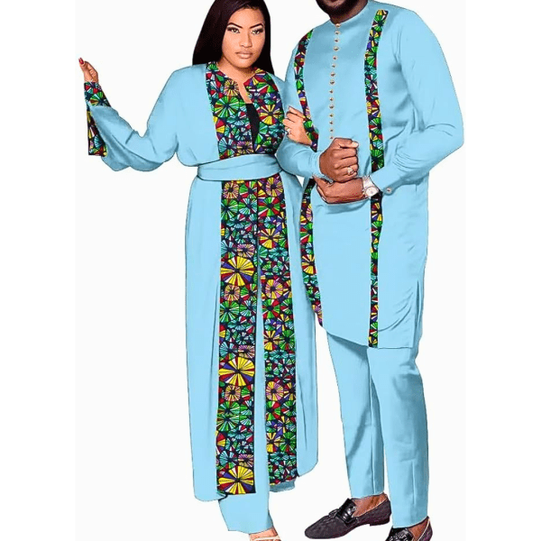 African Couple Clothes African Women Long Coat and Pants Matching African Mens Clothing Set Dashiki Lovers Outfits